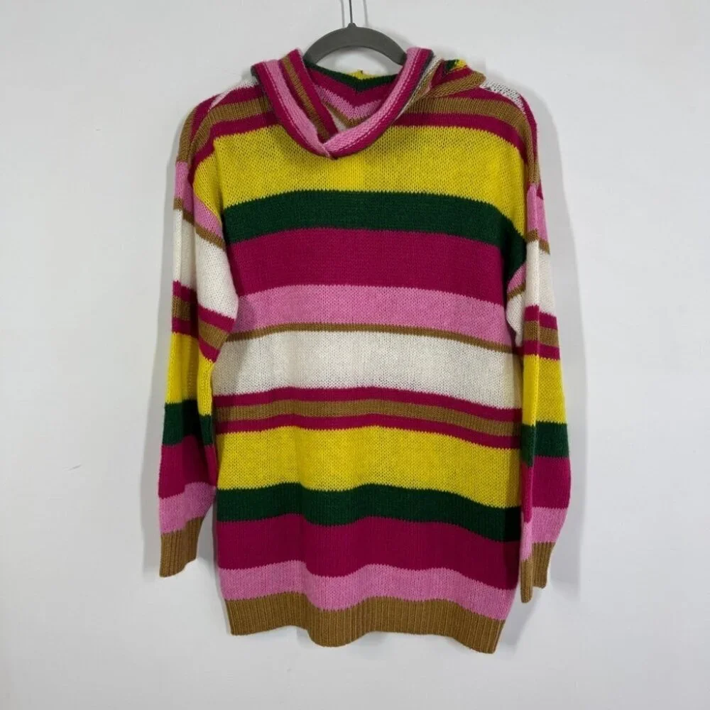 Eighty2 by Figaro Multicolor Rainbow Striped Wool Blend Cowl Neck Sweater Size S